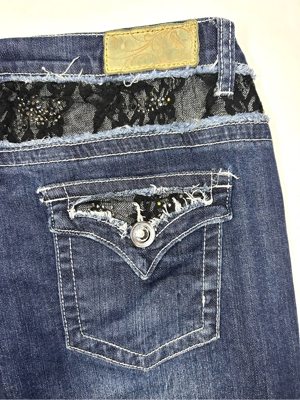 Firefly Women’s Boot Cut Blue Denim Jeans with Lace Trim Size 16